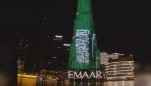 Burj Khalifa lights up in green for Saudi Arabia’s National Day