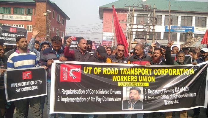 JKRTC Employees Stage a Protest in Press enclave Srinagar